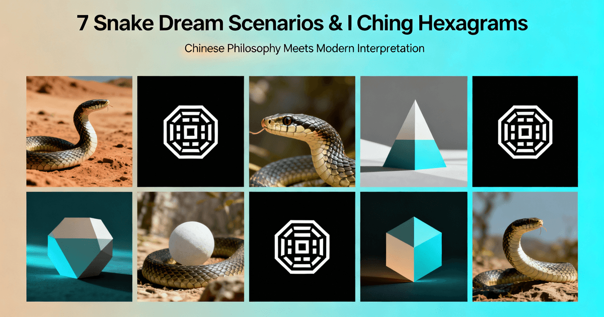 7种蛇梦情境的对比图，配卦象图标